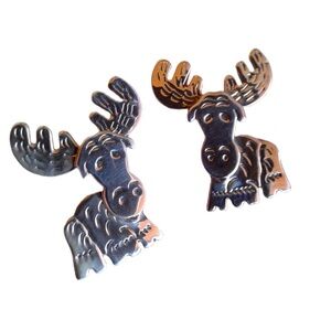 Solid Sterling 925 Silver Moose Stud Earrings